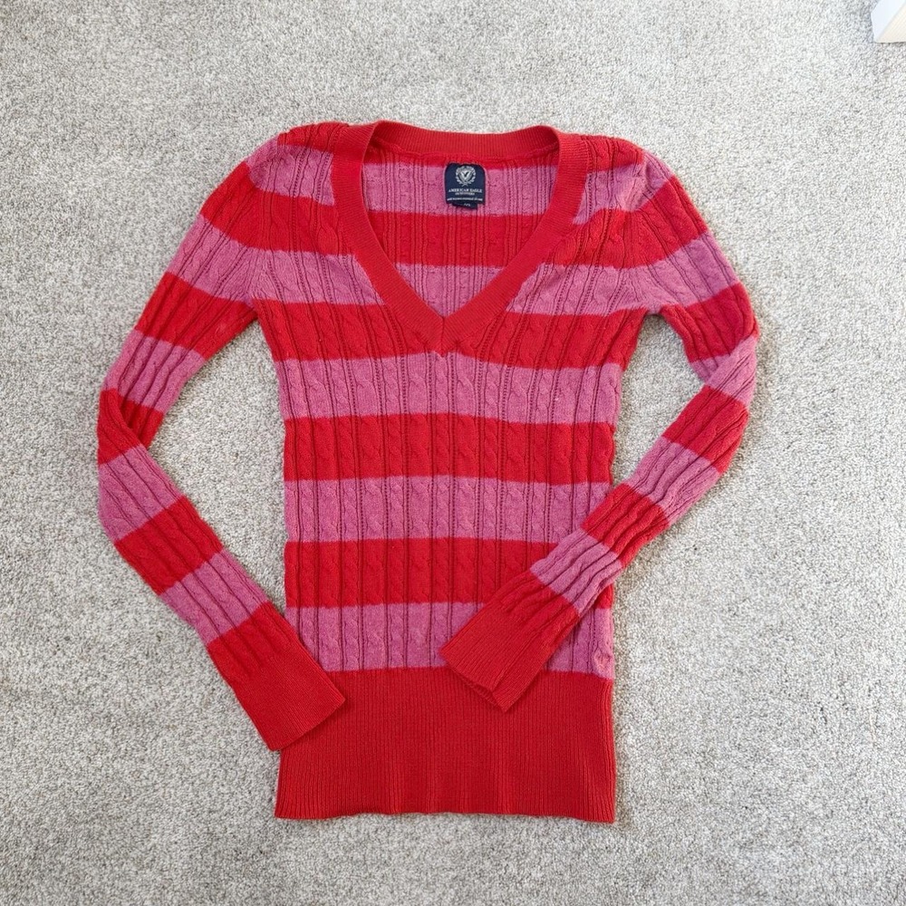Vintage American Eagle Outfitters Striped Cable Knit Sweater/ Size Large